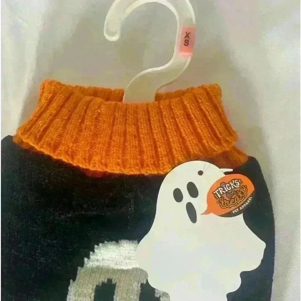 Dog Pet sweater for Halloween super soft orange black ghost size XS